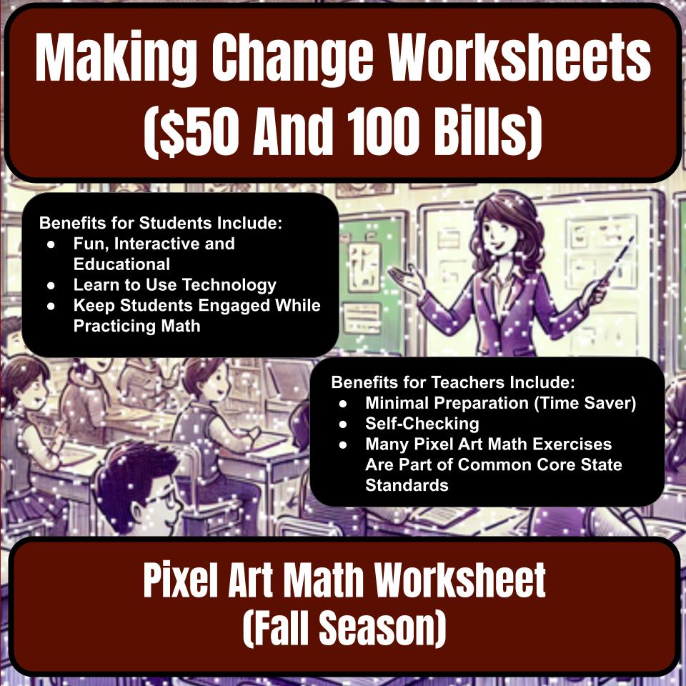 Making Change Worksheets ($50 And 100 Bills) Mystery Picture Worksheet P0057