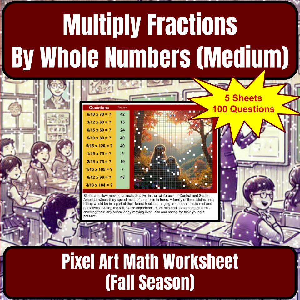 Multiply Fractions By Whole Numbers (Medium) Mystery Picture Worksheet P0058