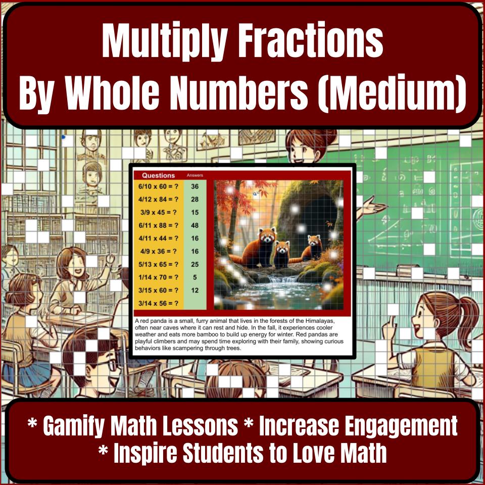 Multiply Fractions By Whole Numbers (Medium) Mystery Picture Worksheet P0058