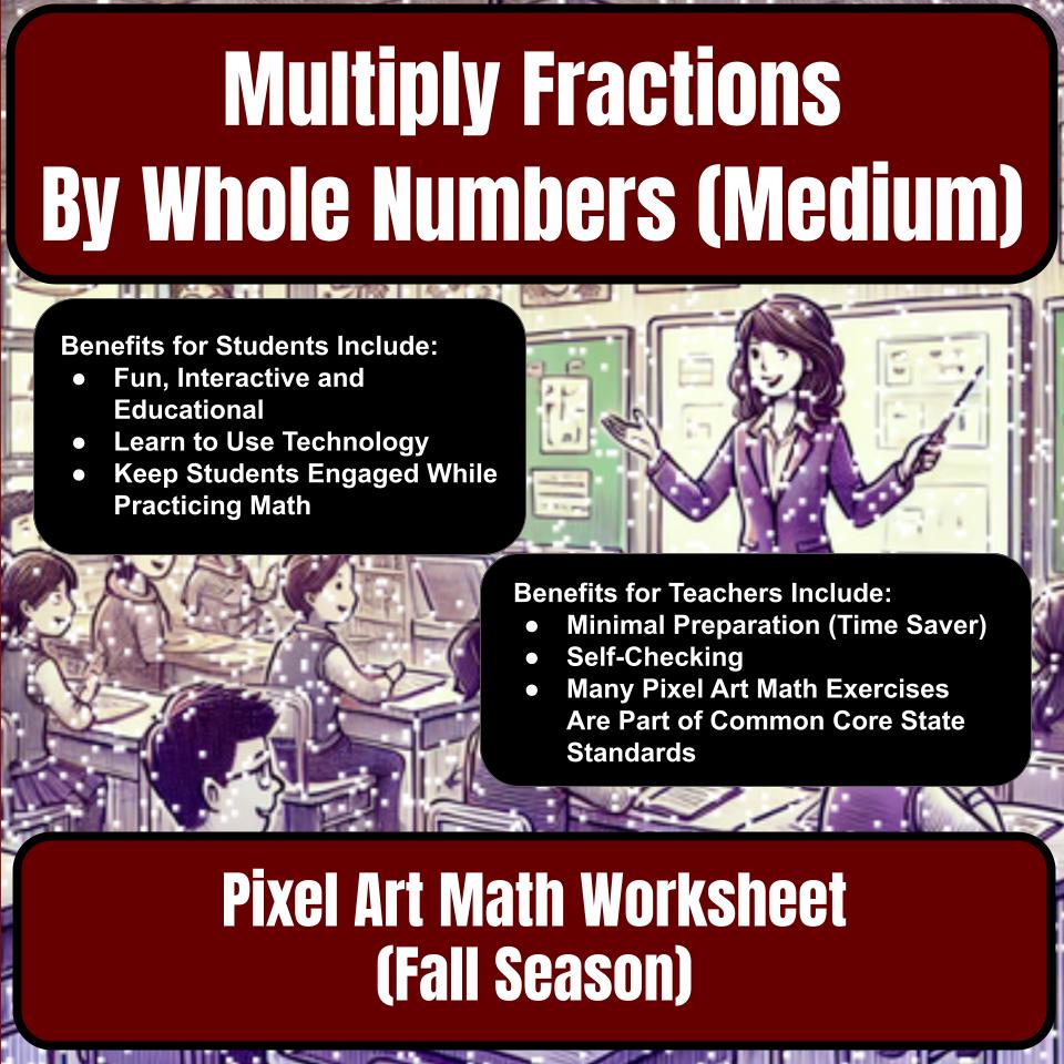 Multiply Fractions By Whole Numbers (Medium) Mystery Picture Worksheet P0058