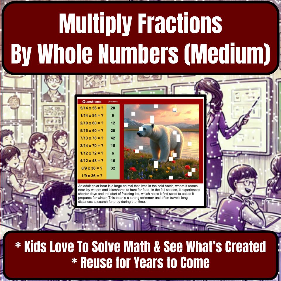 Multiply Fractions By Whole Numbers (Medium) Mystery Picture Worksheet P0058