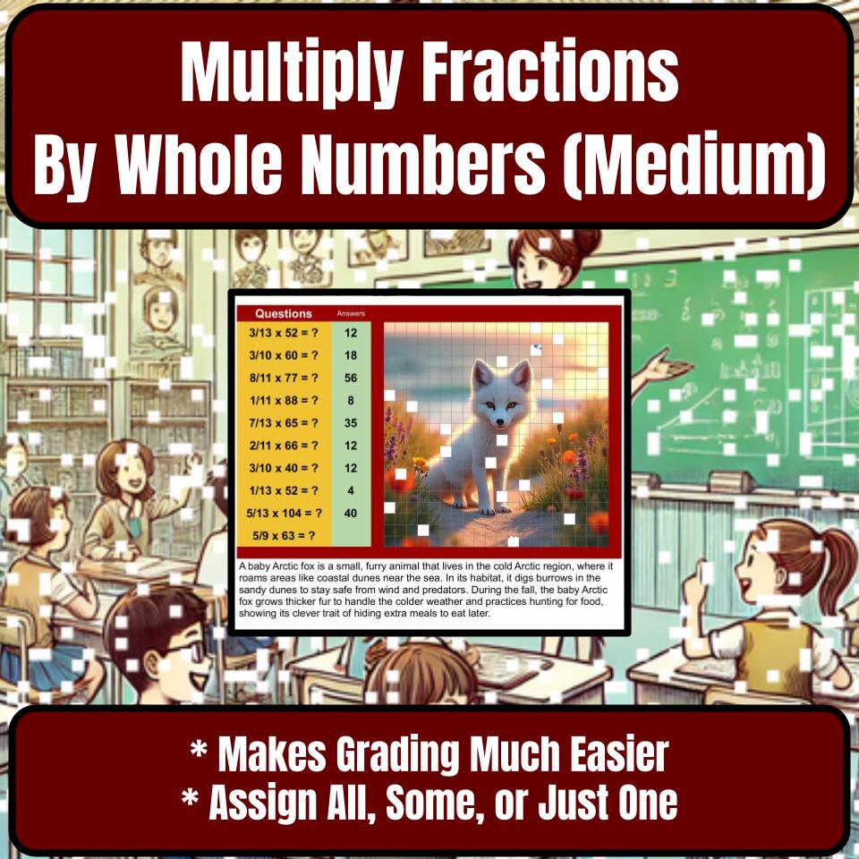 Multiply Fractions By Whole Numbers (Medium) Mystery Picture Worksheet P0058