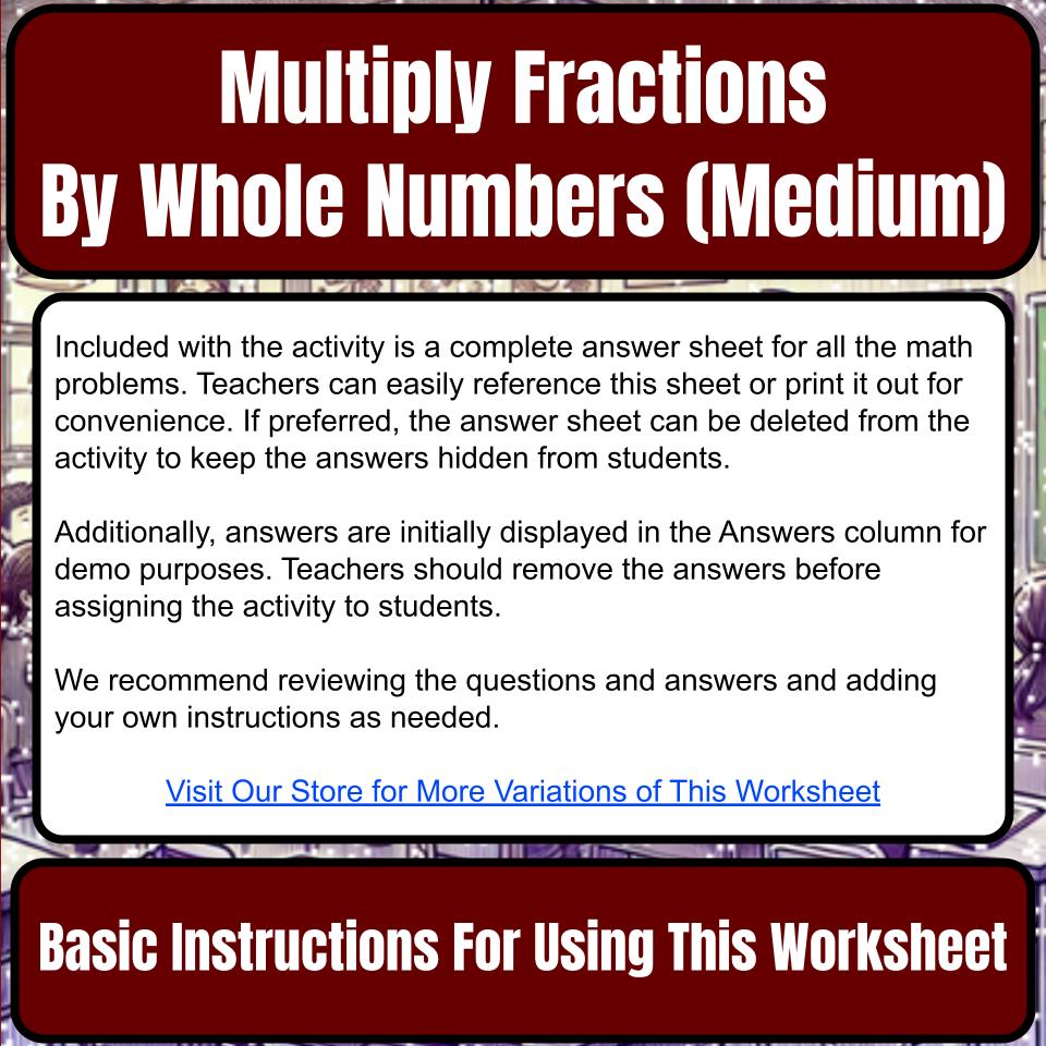 Multiply Fractions By Whole Numbers (Medium) Mystery Picture Worksheet P0058