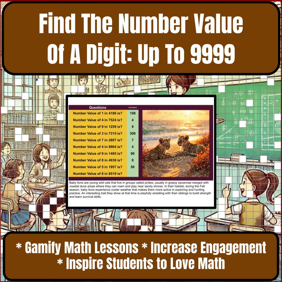 Find The Number Value Of A Digit: Up To 9999 Mystery Picture Worksheet P0059