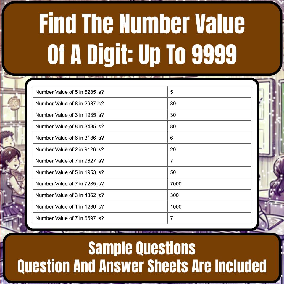 Find The Number Value Of A Digit: Up To 9999 Mystery Picture Worksheet P0059