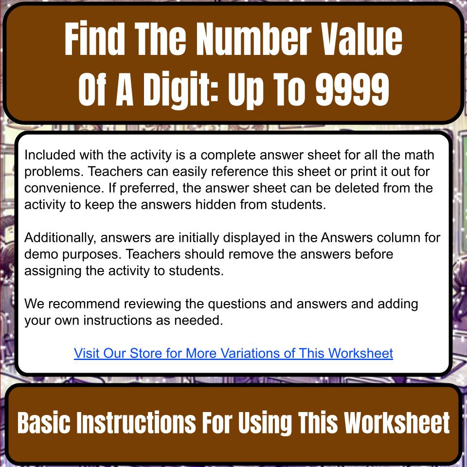 Find The Number Value Of A Digit: Up To 9999 Mystery Picture Worksheet P0059
