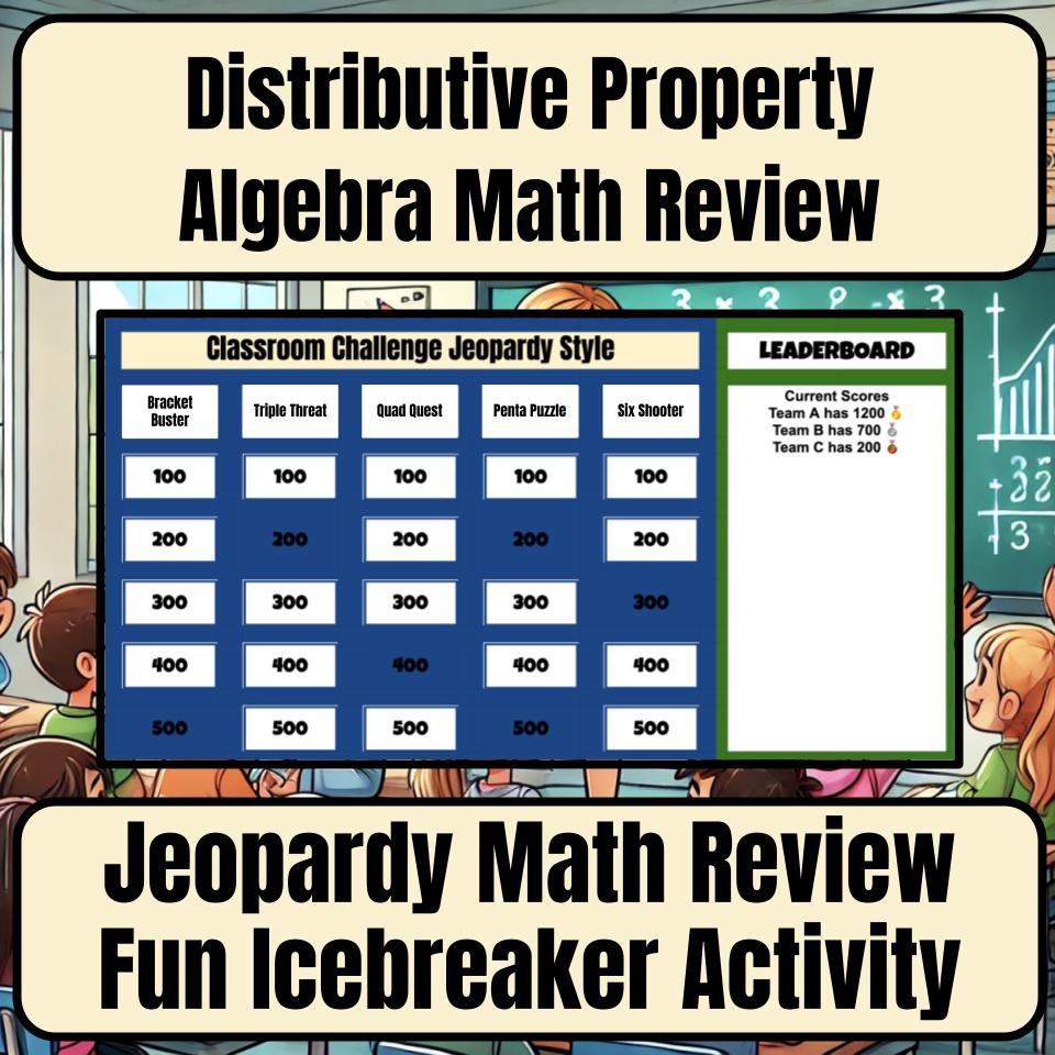 Jeopardy Distributive Property Algebra Math Review Activity I0006