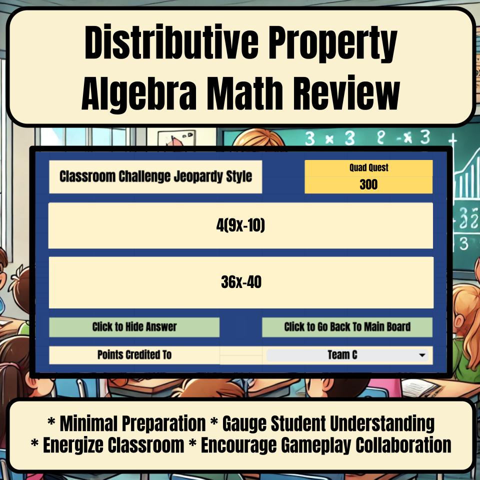 Jeopardy Distributive Property Algebra Math Review Activity I0006