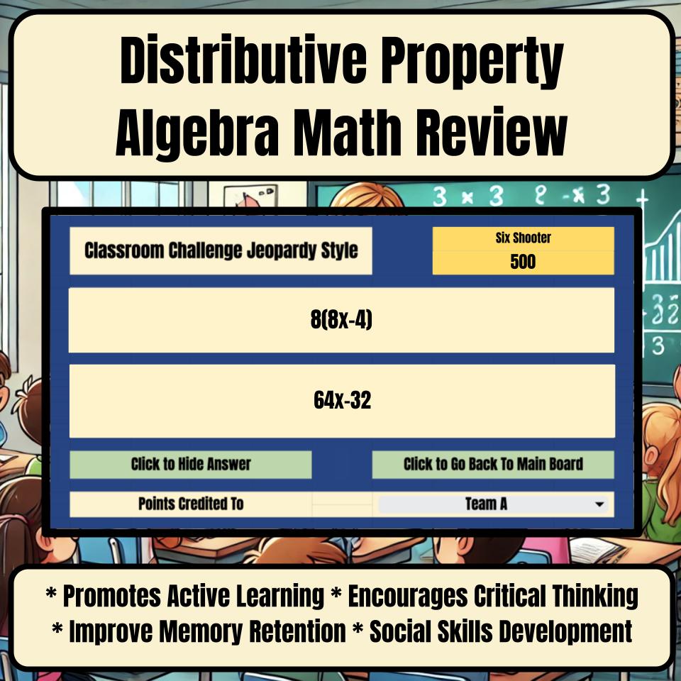 Jeopardy Distributive Property Algebra Math Review Activity I0006
