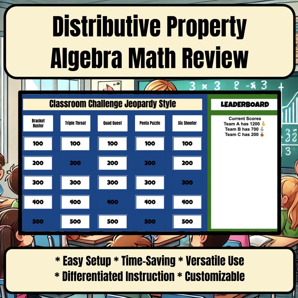 Jeopardy Distributive Property Algebra Math Review Activity I0006