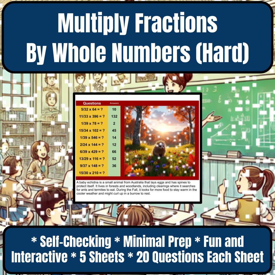 Multiply Fractions By Whole Numbers (Hard) Mystery Picture P0064