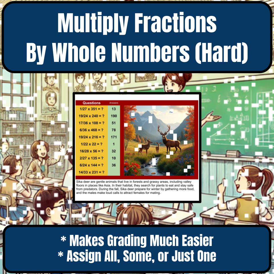 Multiply Fractions By Whole Numbers (Hard) Mystery Picture P0064