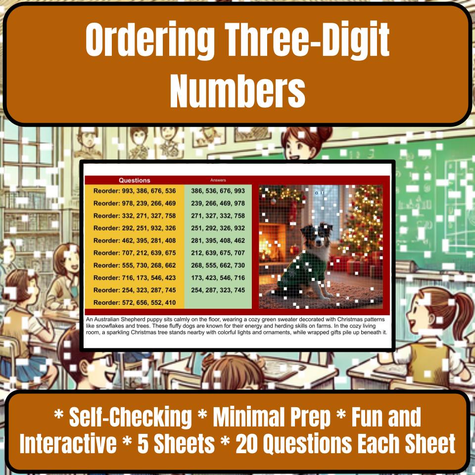 Ordering Three-Digit Numbers Mystery Picture Activity Worksheet P0067