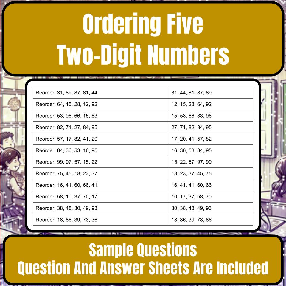 Ordering Five Two-Digit Numbers Mystery Picture Activity Worksheet P0068