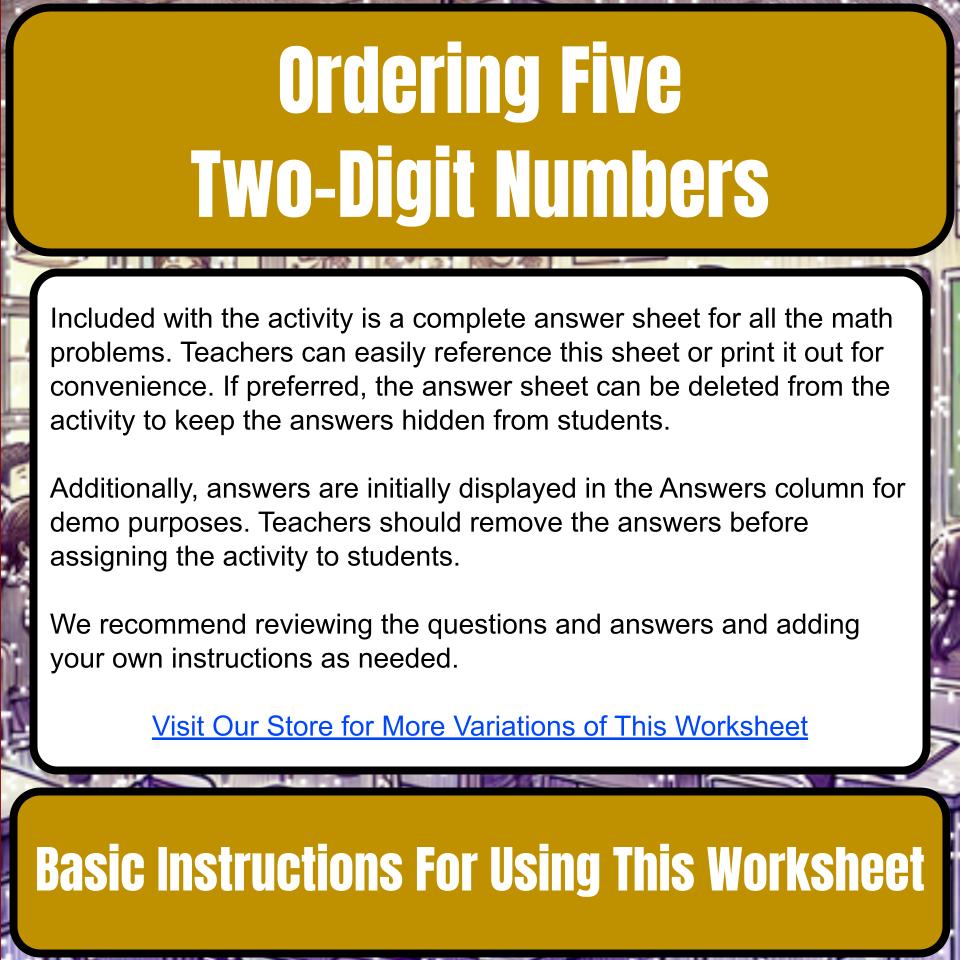 Ordering Five Two-Digit Numbers Mystery Picture Activity Worksheet P0068