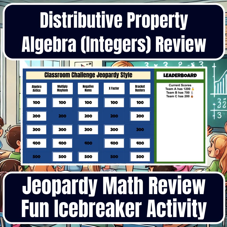 Jeopardy Distributive Property Algebra (Integers) Math Review Activity I0007