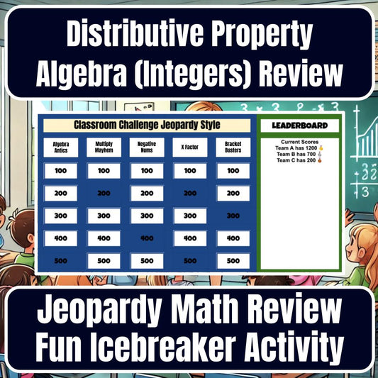 Jeopardy Distributive Property Algebra (Integers) Math Review Activity I0007