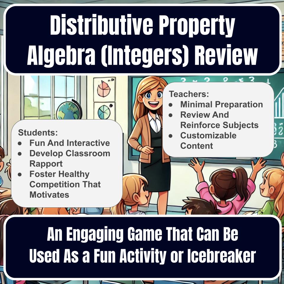 Jeopardy Distributive Property Algebra (Integers) Math Review Activity I0007