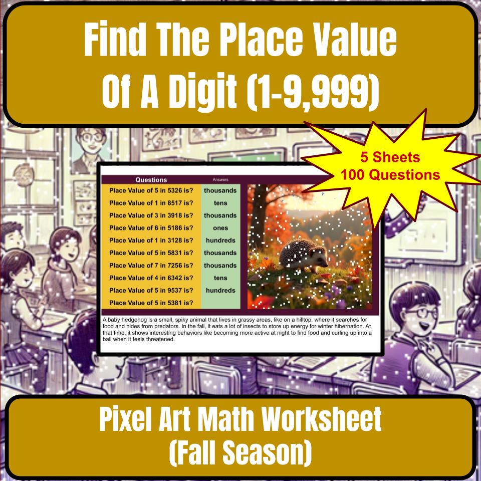 Find The Place Value Of A Digit (1-9,999) Mystery Picture Worksheet P0070