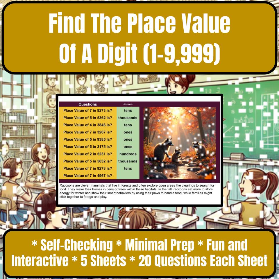Find The Place Value Of A Digit (1-9,999) Mystery Picture Worksheet P0070