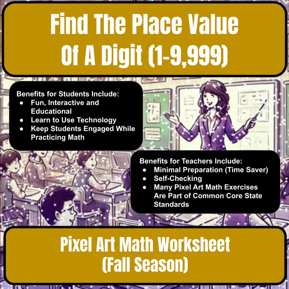 Find The Place Value Of A Digit (1-9,999) Mystery Picture Worksheet P0070