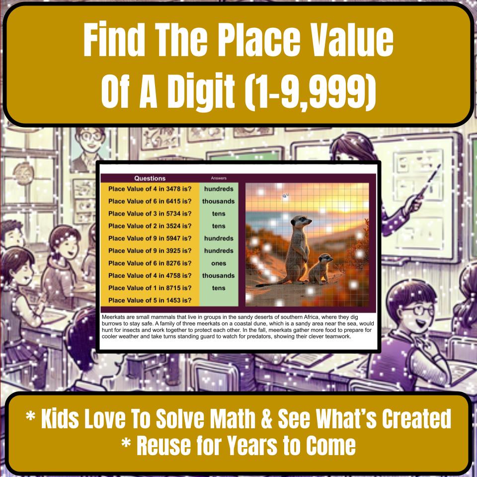 Find The Place Value Of A Digit (1-9,999) Mystery Picture Worksheet P0070