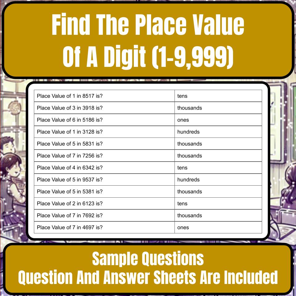 Find The Place Value Of A Digit (1-9,999) Mystery Picture Worksheet P0070