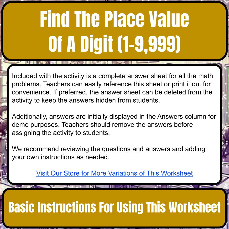 Find The Place Value Of A Digit (1-9,999) Mystery Picture Worksheet P0070