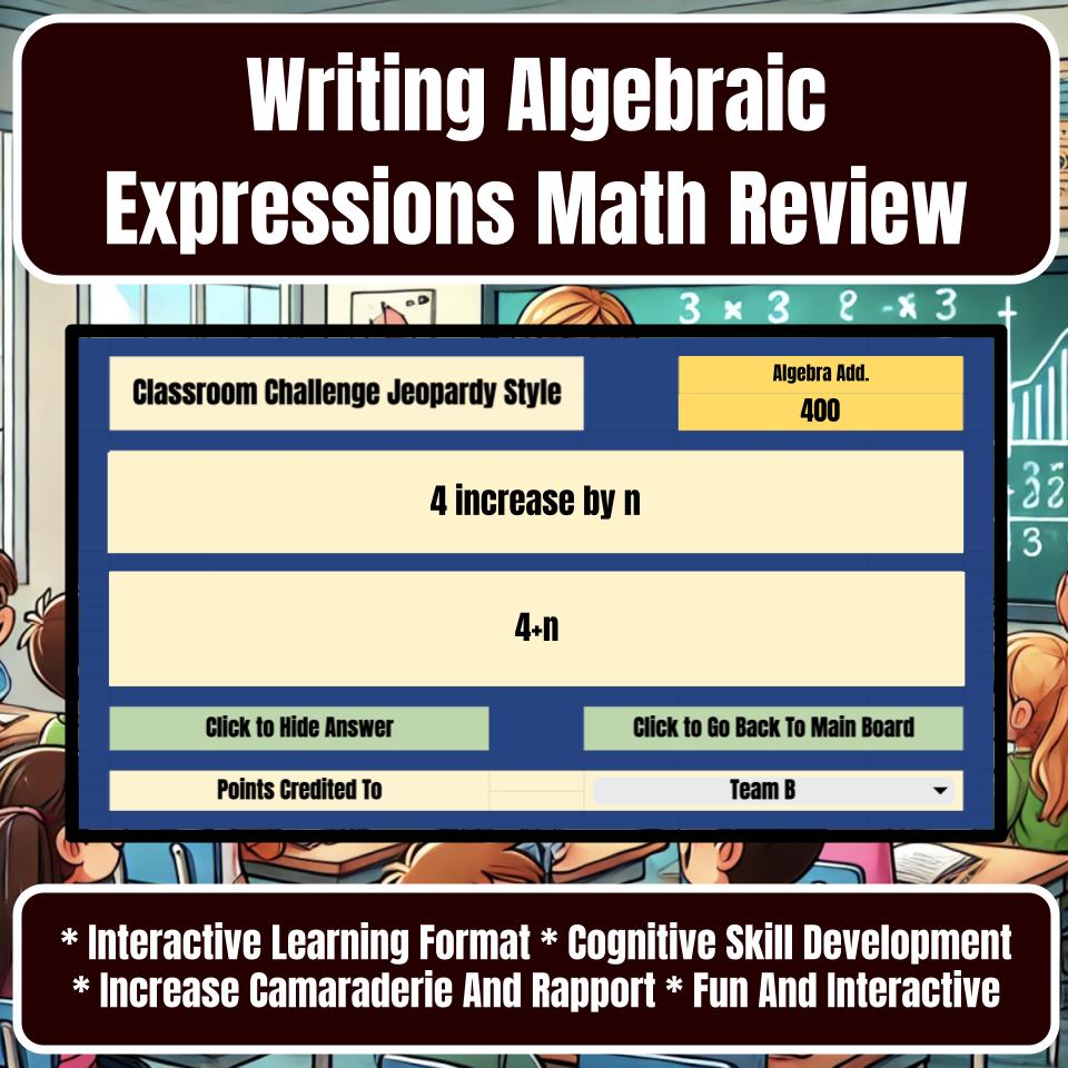 Jeopardy Writing Algebraic Expressions Math Review Activity I0008