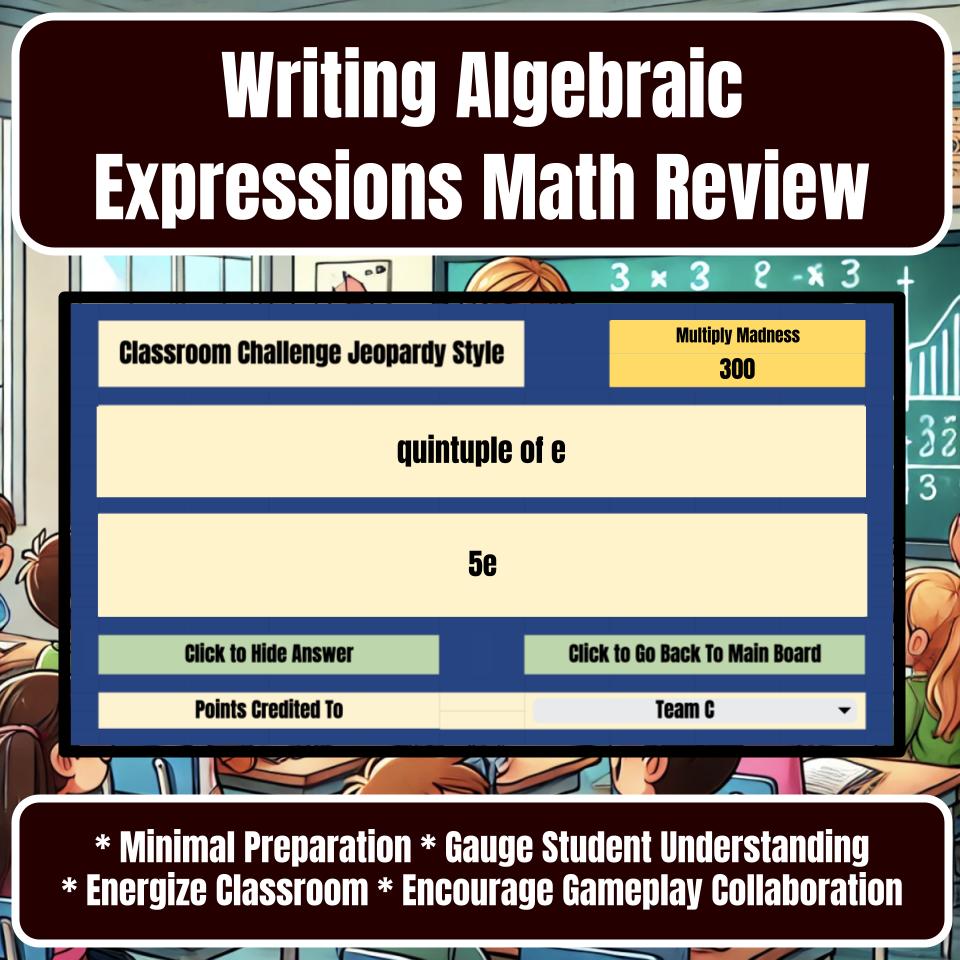 Jeopardy Writing Algebraic Expressions Math Review Activity I0008