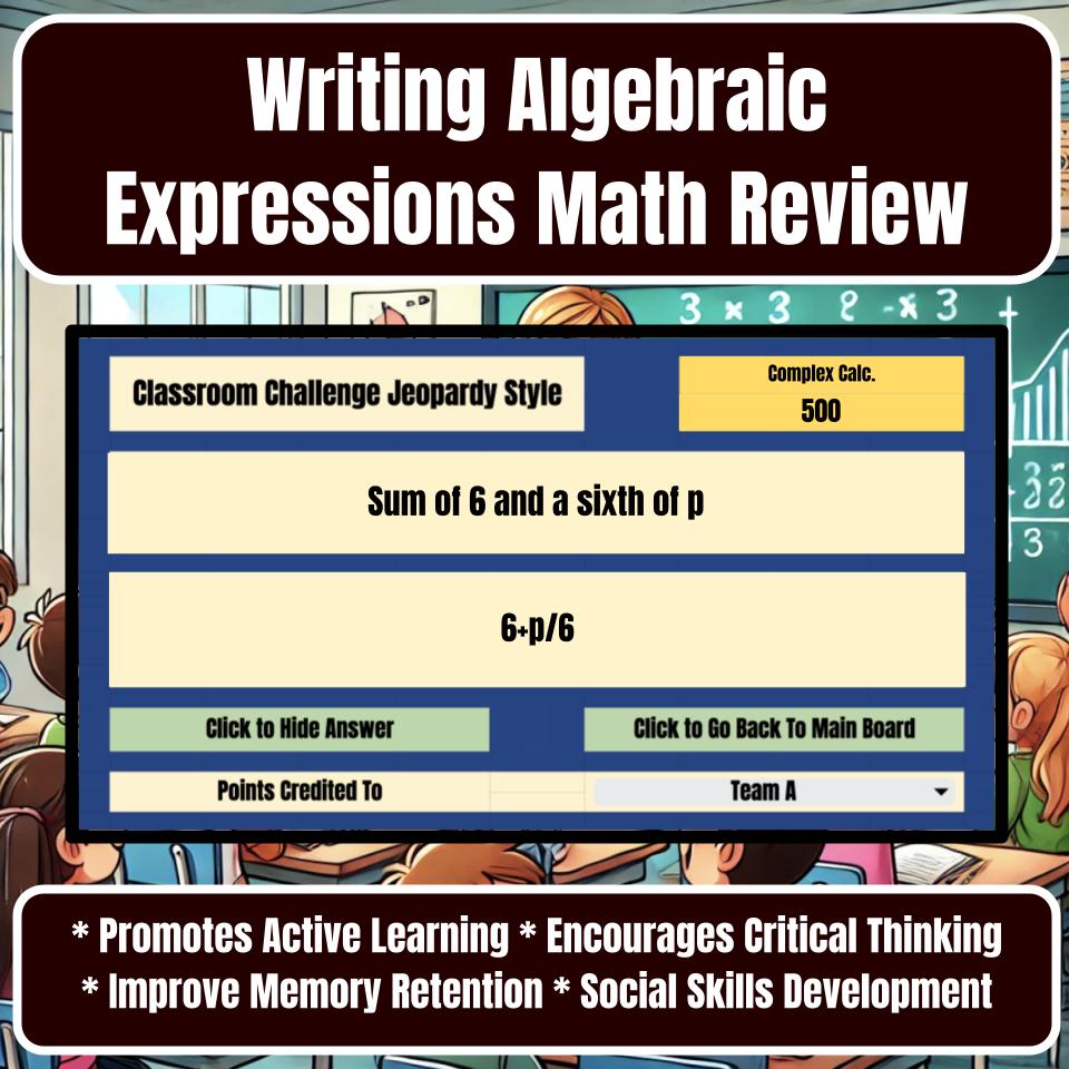 Jeopardy Writing Algebraic Expressions Math Review Activity I0008