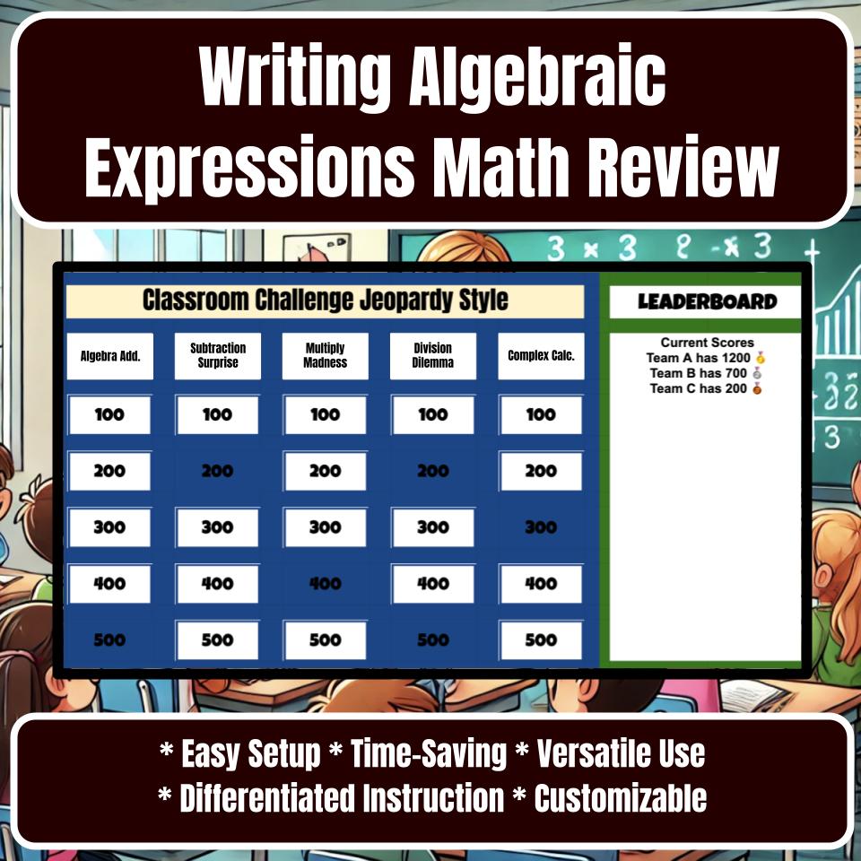 Jeopardy Writing Algebraic Expressions Math Review Activity I0008