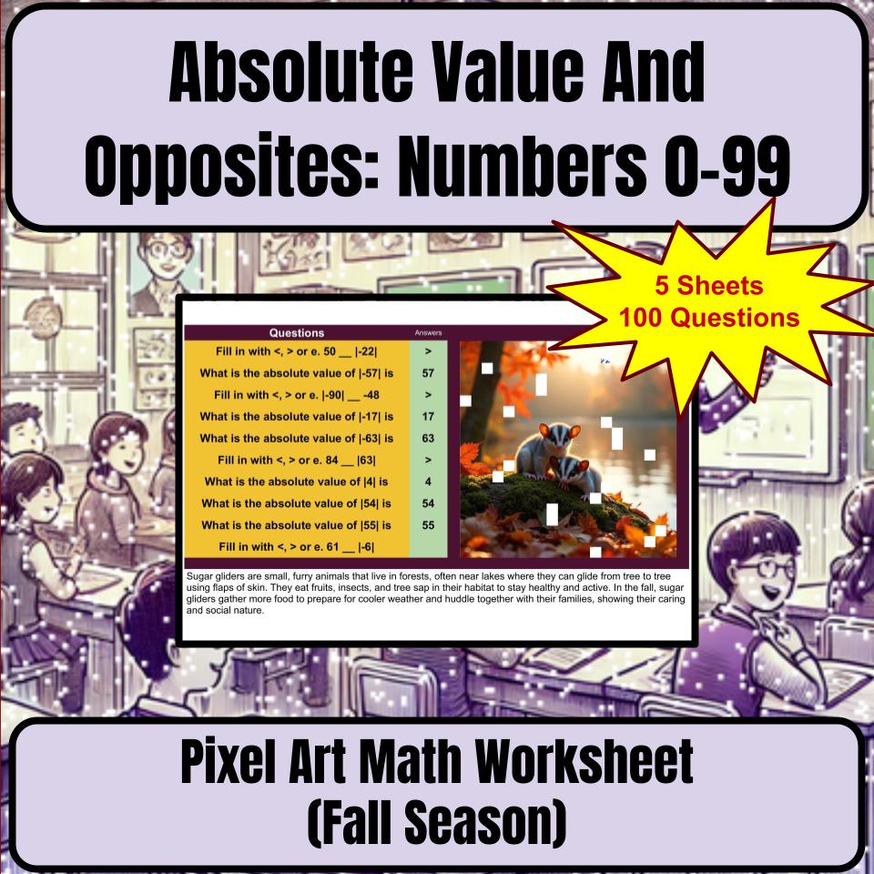Absolute Value And Opposites: Numbers 0-99 Mystery Picture Worksheet P0085