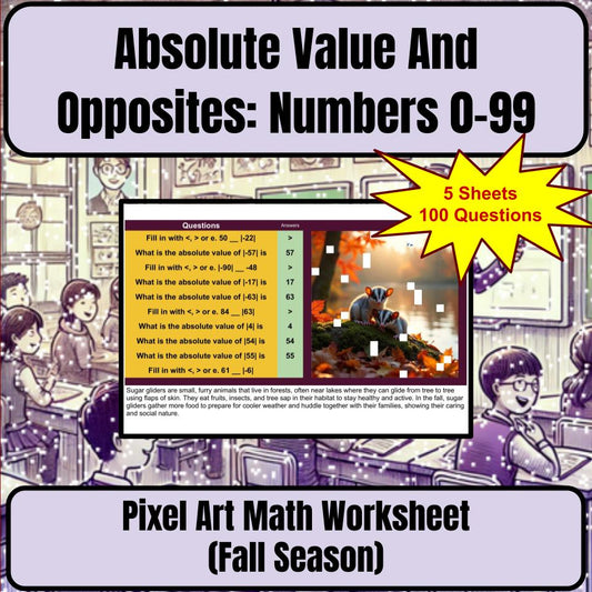 Absolute Value And Opposites: Numbers 0-99 Mystery Picture Worksheet P0085