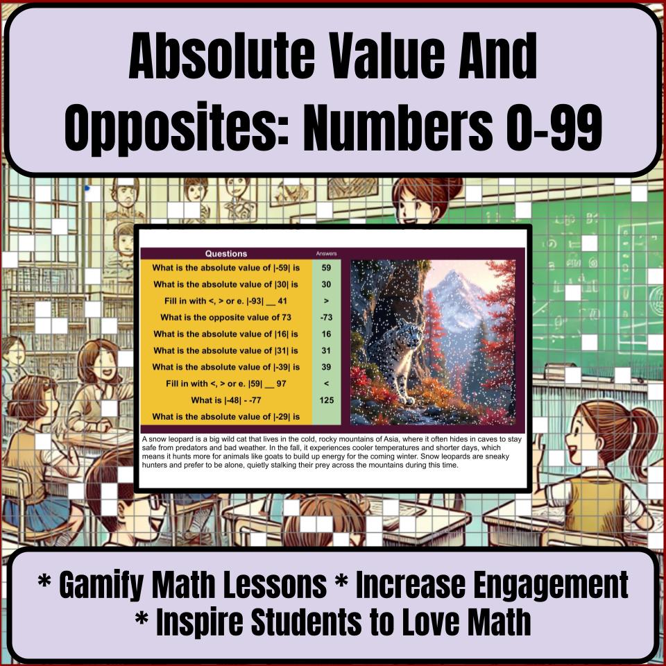 Absolute Value And Opposites: Numbers 0-99 Mystery Picture Worksheet P0085