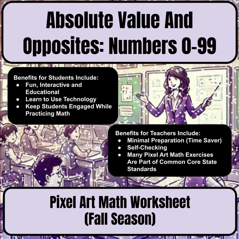 Absolute Value And Opposites: Numbers 0-99 Mystery Picture Worksheet P0085
