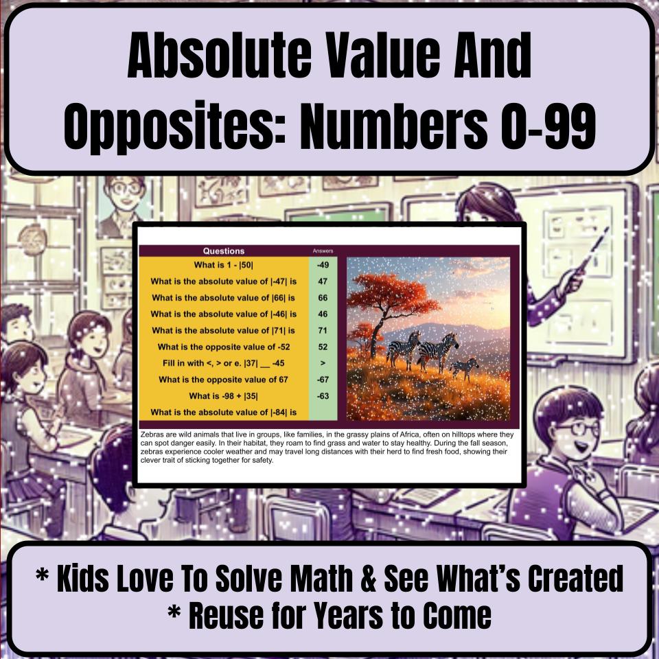 Absolute Value And Opposites: Numbers 0-99 Mystery Picture Worksheet P0085