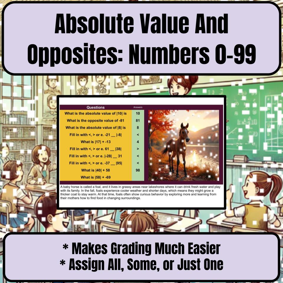 Absolute Value And Opposites: Numbers 0-99 Mystery Picture Worksheet P0085