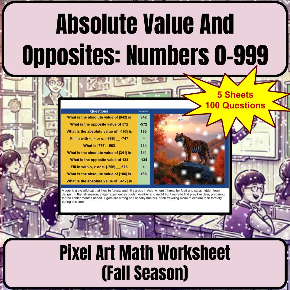 Absolute Value And Opposites: Numbers 0-999 Mystery Picture Worksheet P0086