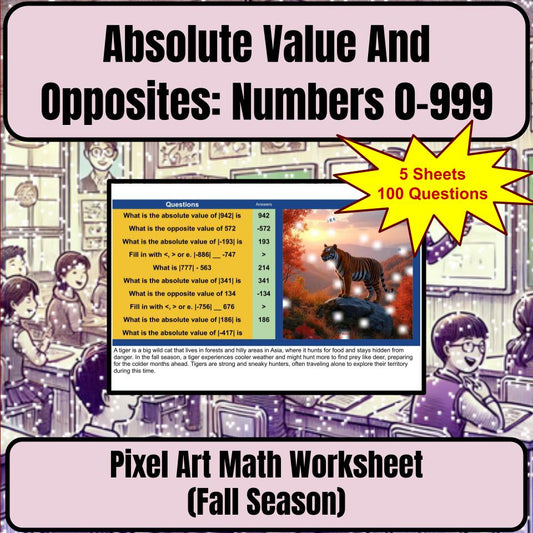 Absolute Value And Opposites: Numbers 0-999 Mystery Picture Worksheet P0086
