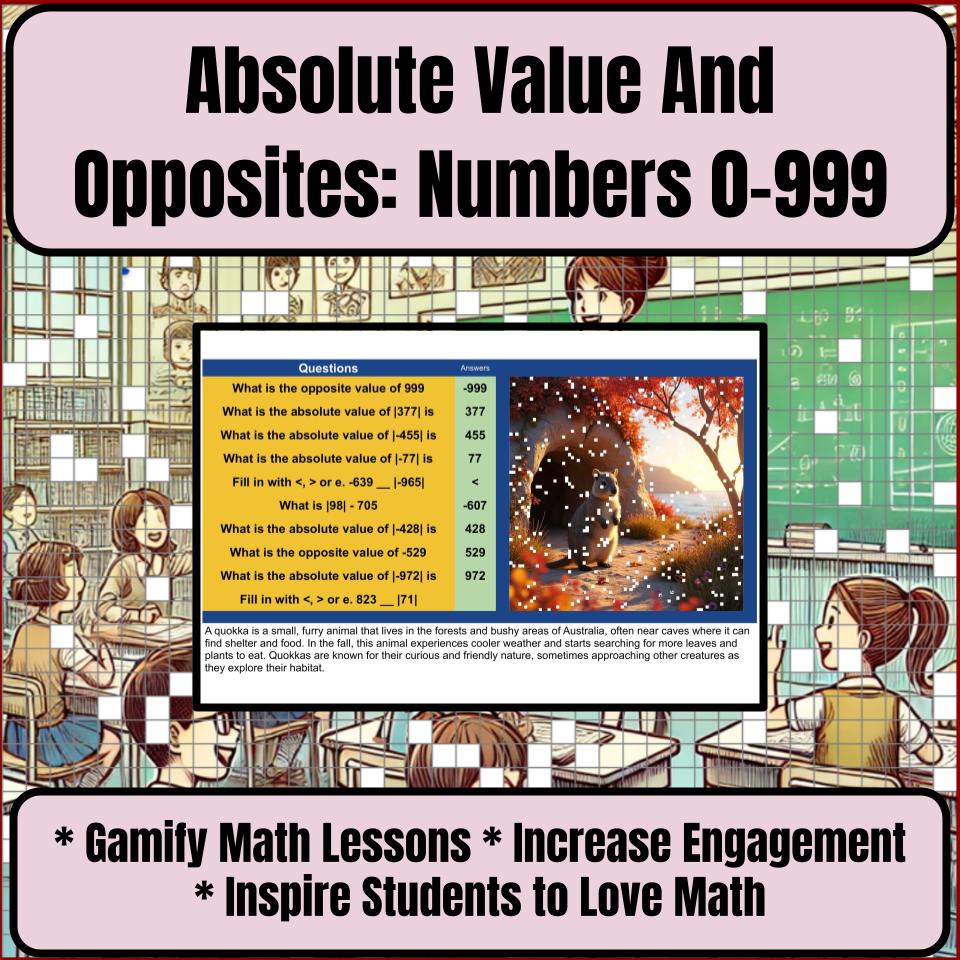 Absolute Value And Opposites: Numbers 0-999 Mystery Picture Worksheet P0086