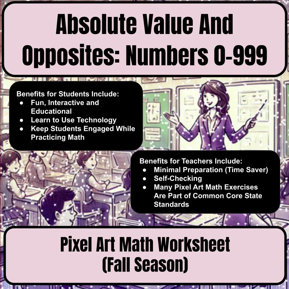 Absolute Value And Opposites: Numbers 0-999 Mystery Picture Worksheet P0086