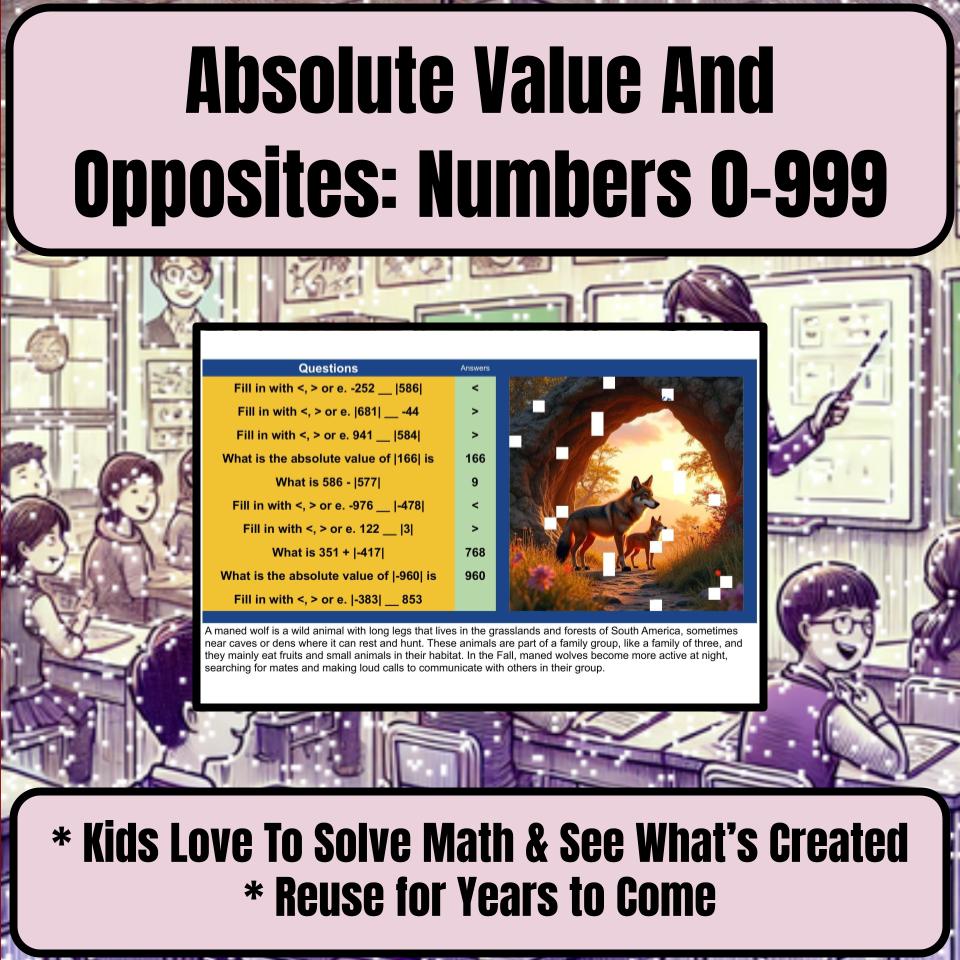 Absolute Value And Opposites: Numbers 0-999 Mystery Picture Worksheet P0086