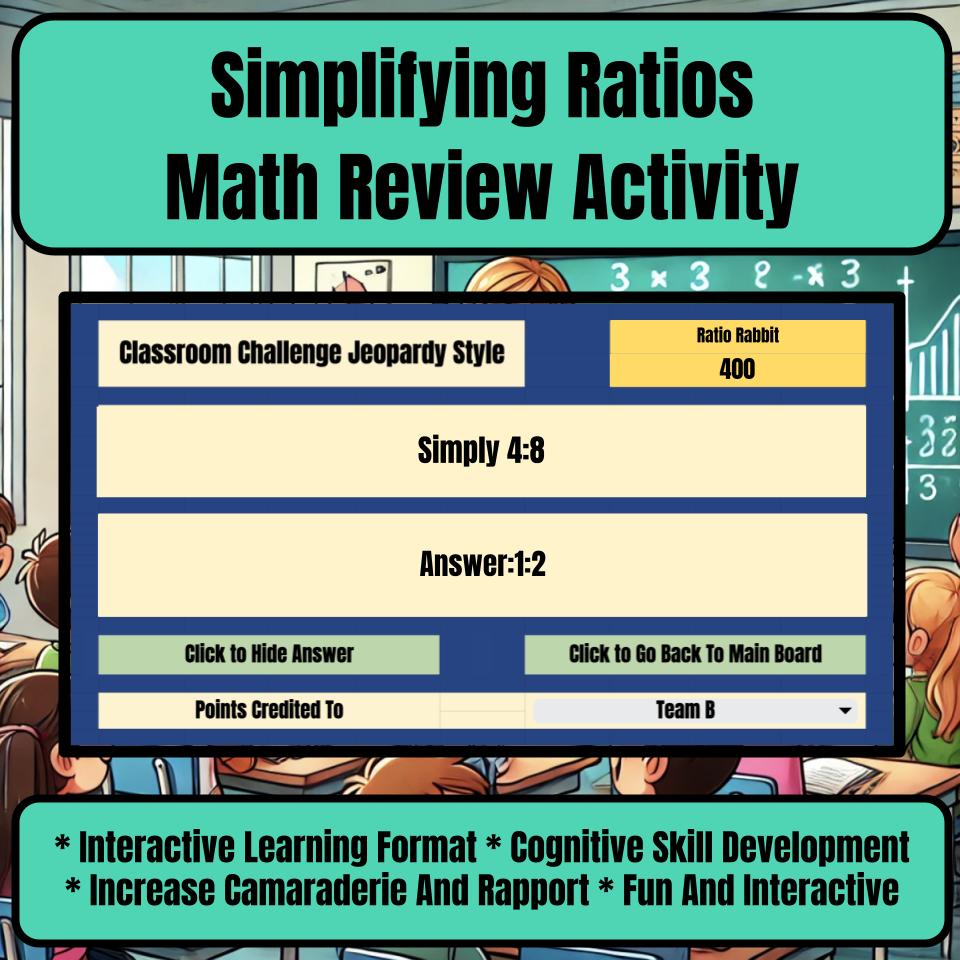 Jeopardy Simplifying Ratios Math Review 6th Grade I0009