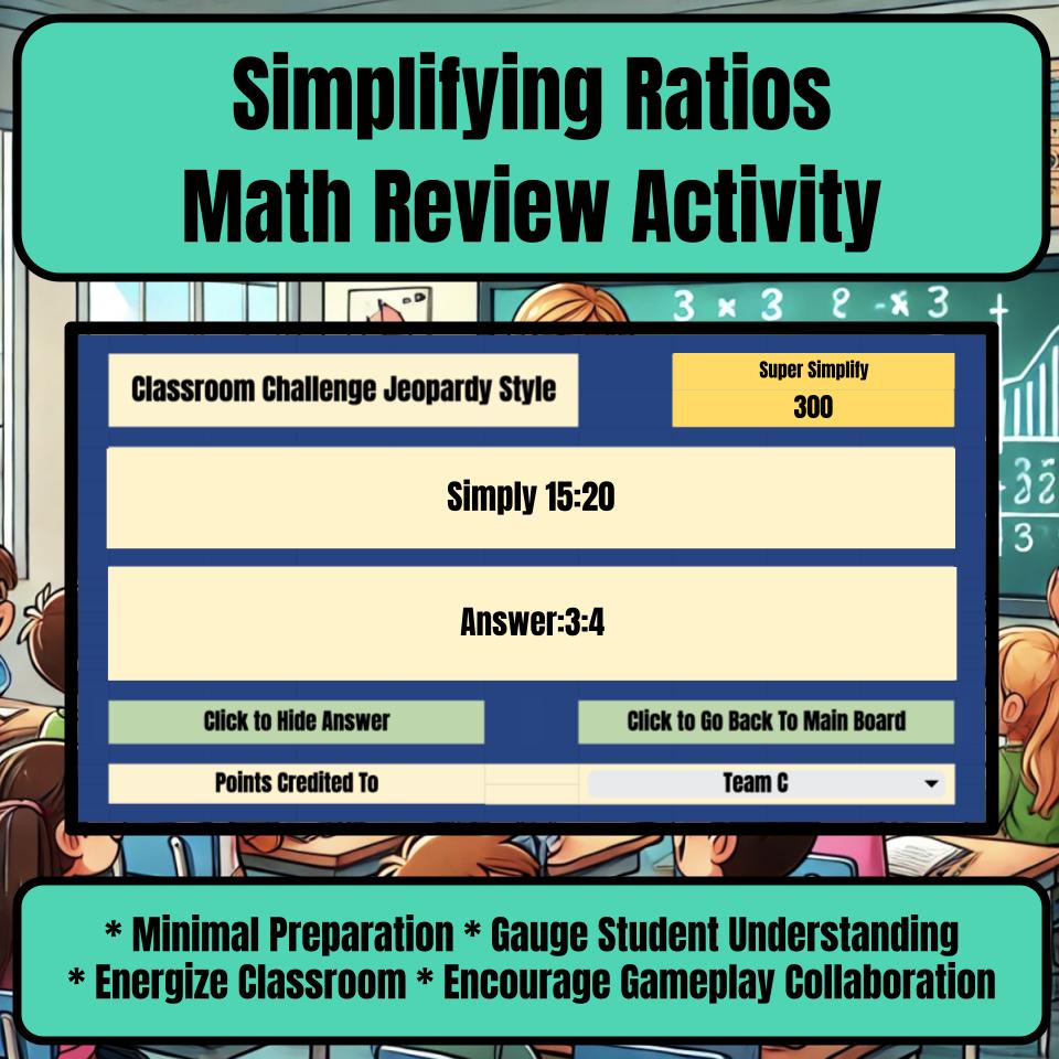 Jeopardy Simplifying Ratios Math Review 6th Grade I0009