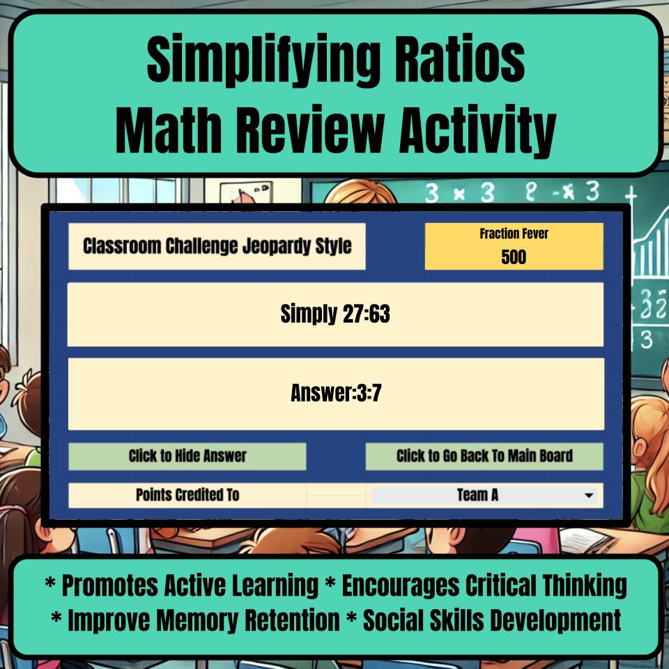 Jeopardy Simplifying Ratios Math Review 6th Grade I0009