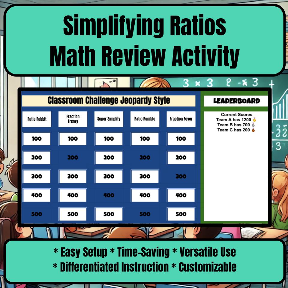 Jeopardy Simplifying Ratios Math Review 6th Grade I0009