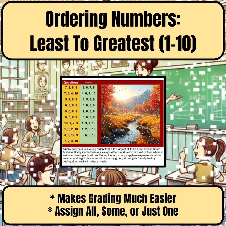 Ordering Numbers: Least To Greatest (1-10) Mystery Picture Worksheet P0090