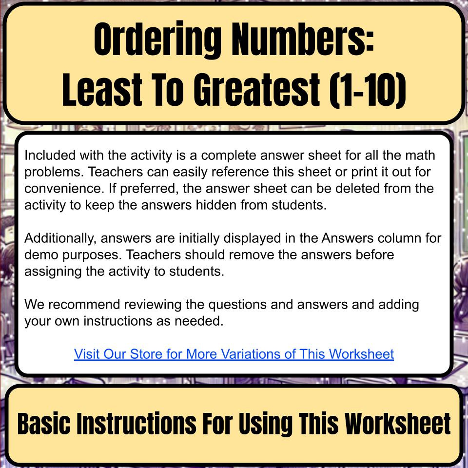 Ordering Numbers: Least To Greatest (1-10) Mystery Picture Worksheet P0090