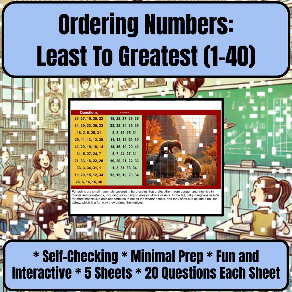 Ordering Numbers: Least To Greatest (1-40) Mystery Picture Worksheet P0093